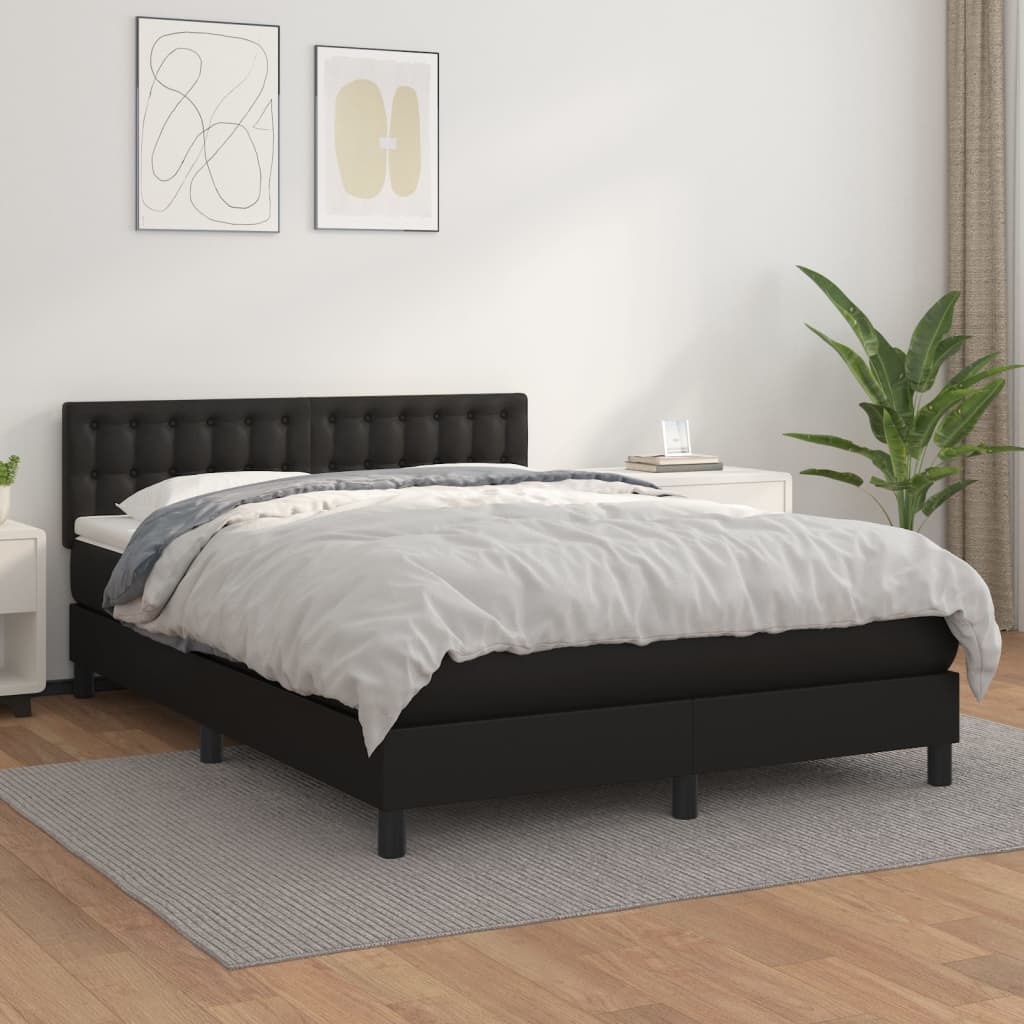 vidaXL Łóżko kontynentalne z materacem, czarne, ekoskóra 140x190 cm