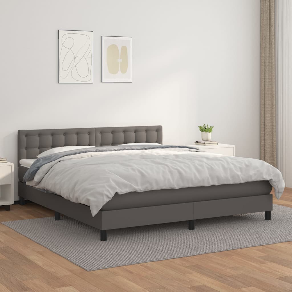 vidaXL Łóżko kontynentalne z materacem, szare, ekoskóra 180x200 cm