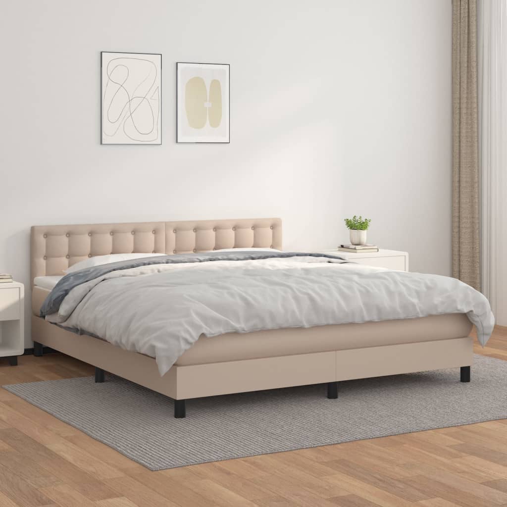 vidaXL Łóżko kontynentalne z materacem, cappuccino ekoskóra 180x200 cm