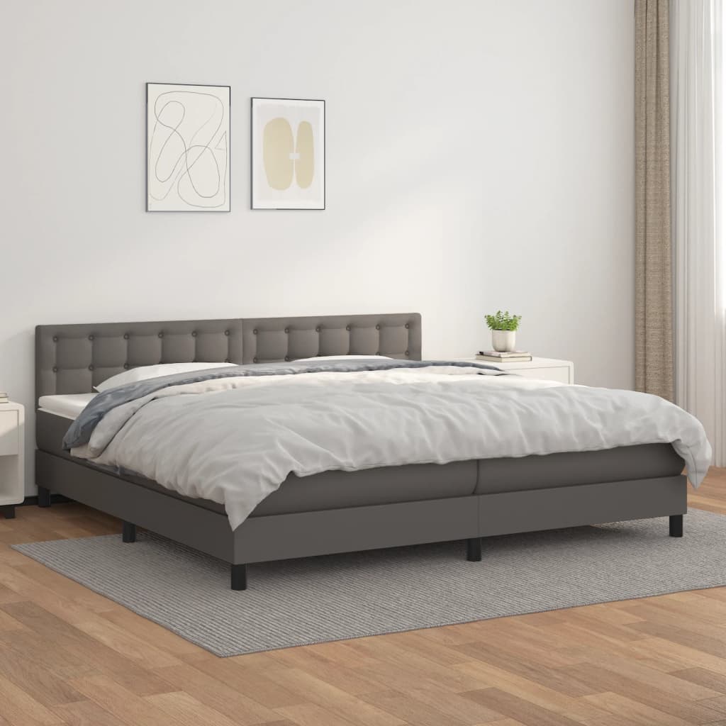 vidaXL Łóżko kontynentalne z materacem, szare, ekoskóra 200x200 cm