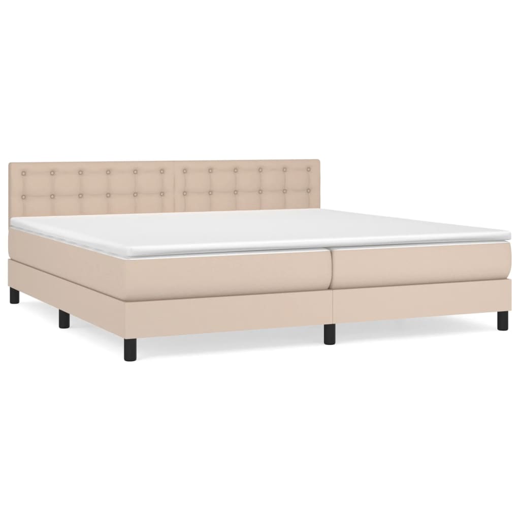 vidaXL Łóżko kontynentalne z materacem, cappuccino ekoskóra 200x200 cm