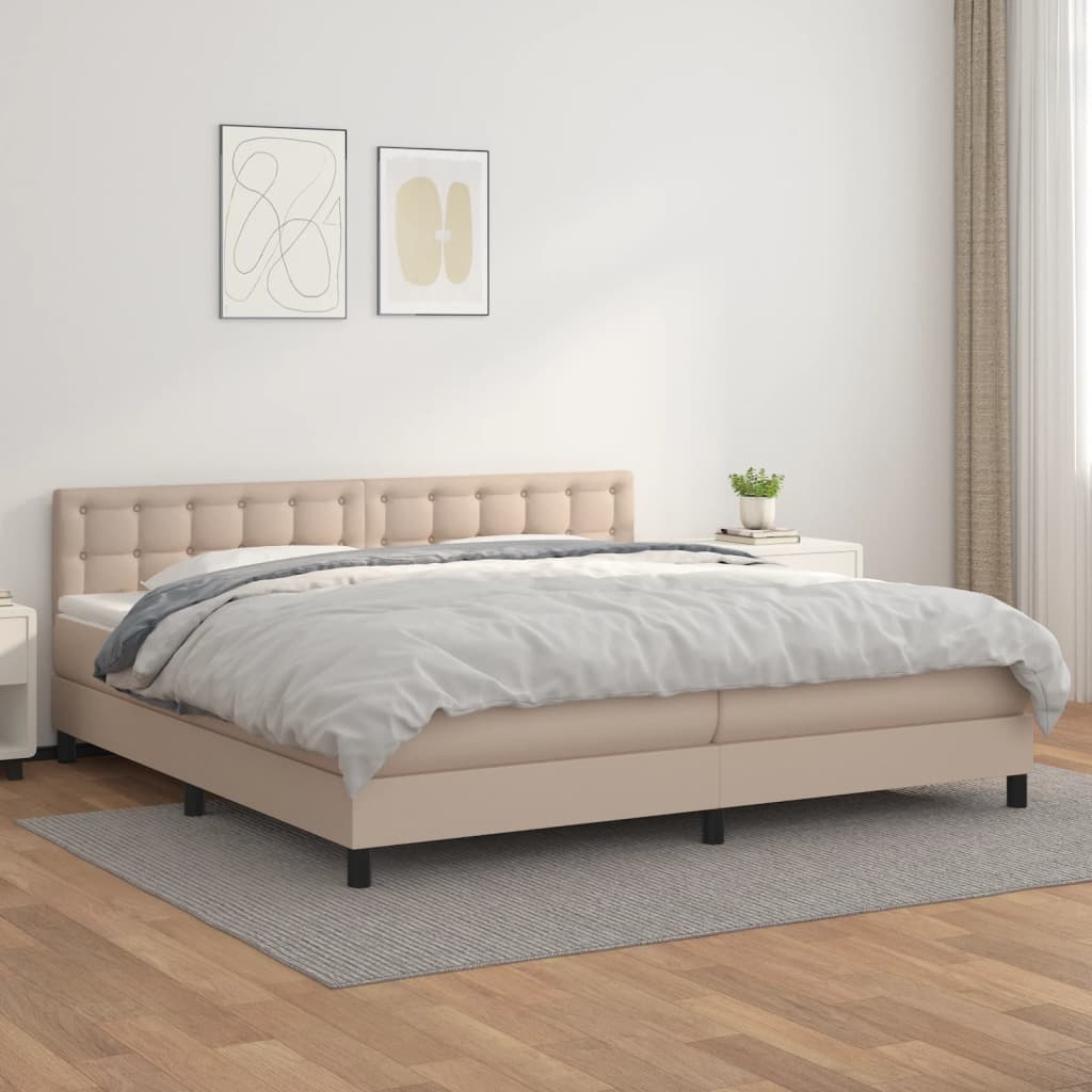 vidaXL Łóżko kontynentalne z materacem, cappuccino ekoskóra 200x200 cm
