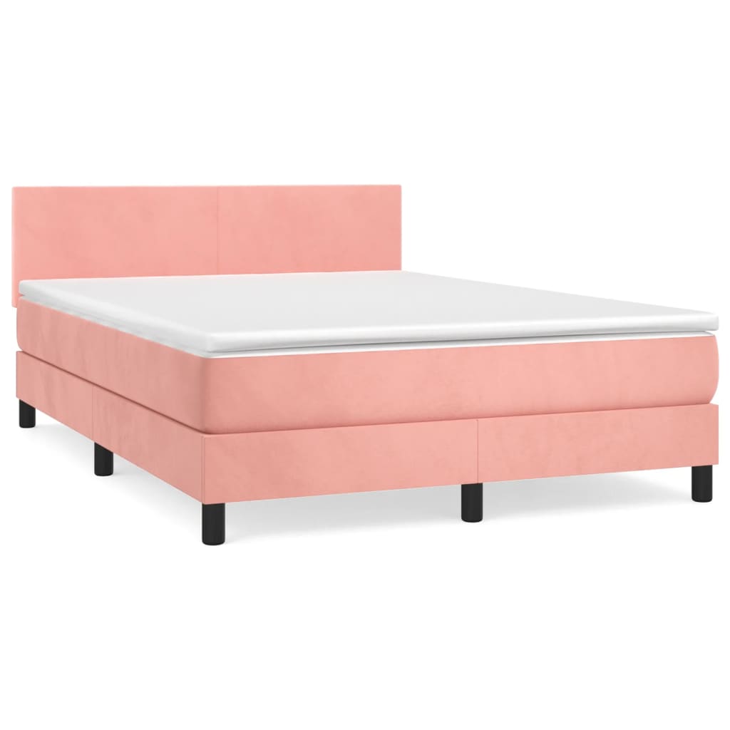 vidaXL Łóżko kontynentalne z materacem, różowe, aksamit, 140x190 cm