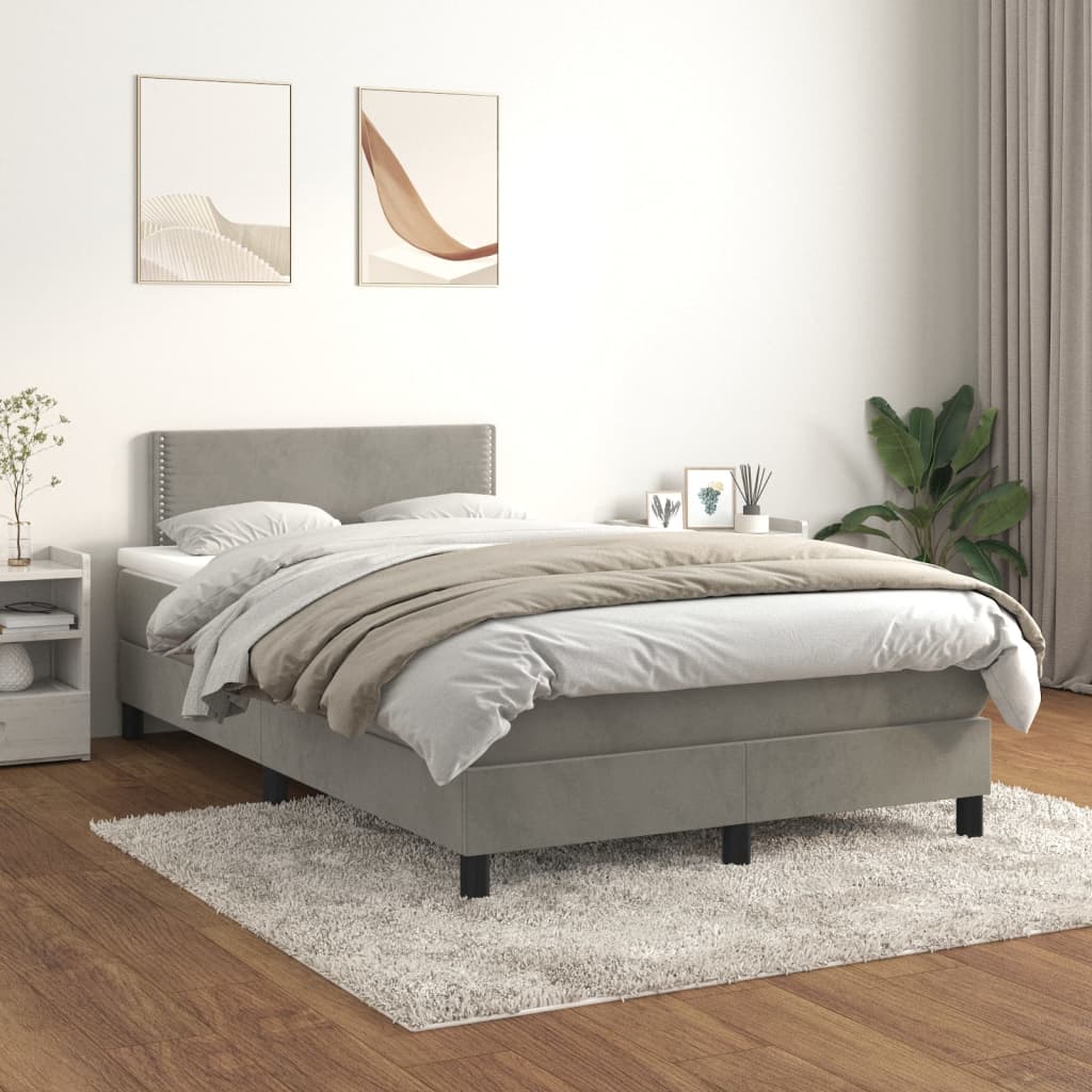 vidaXL Łóżko kontynentalne z materacem, jasnoszare, 120x200cm, aksamit