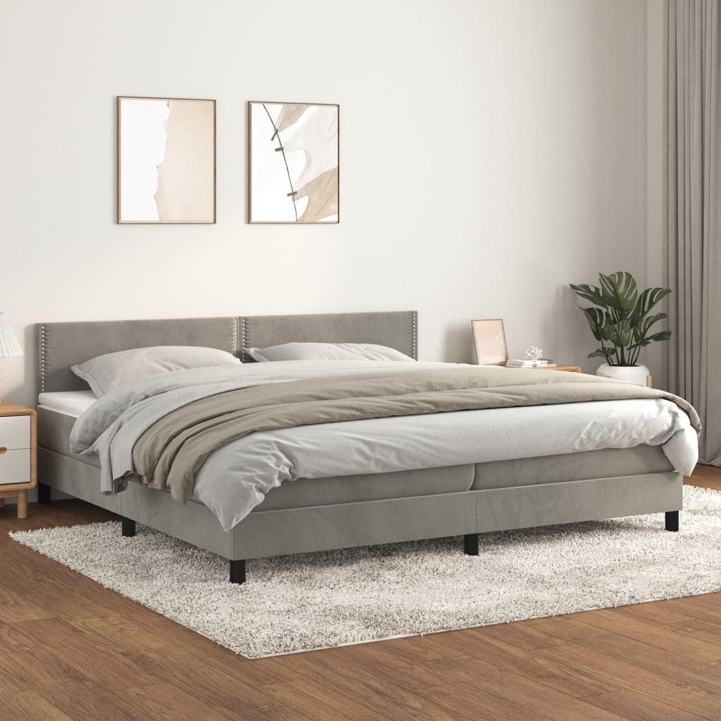 vidaXL Łóżko kontynentalne z materacem, jasnoszare, aksamit, 200x200cm