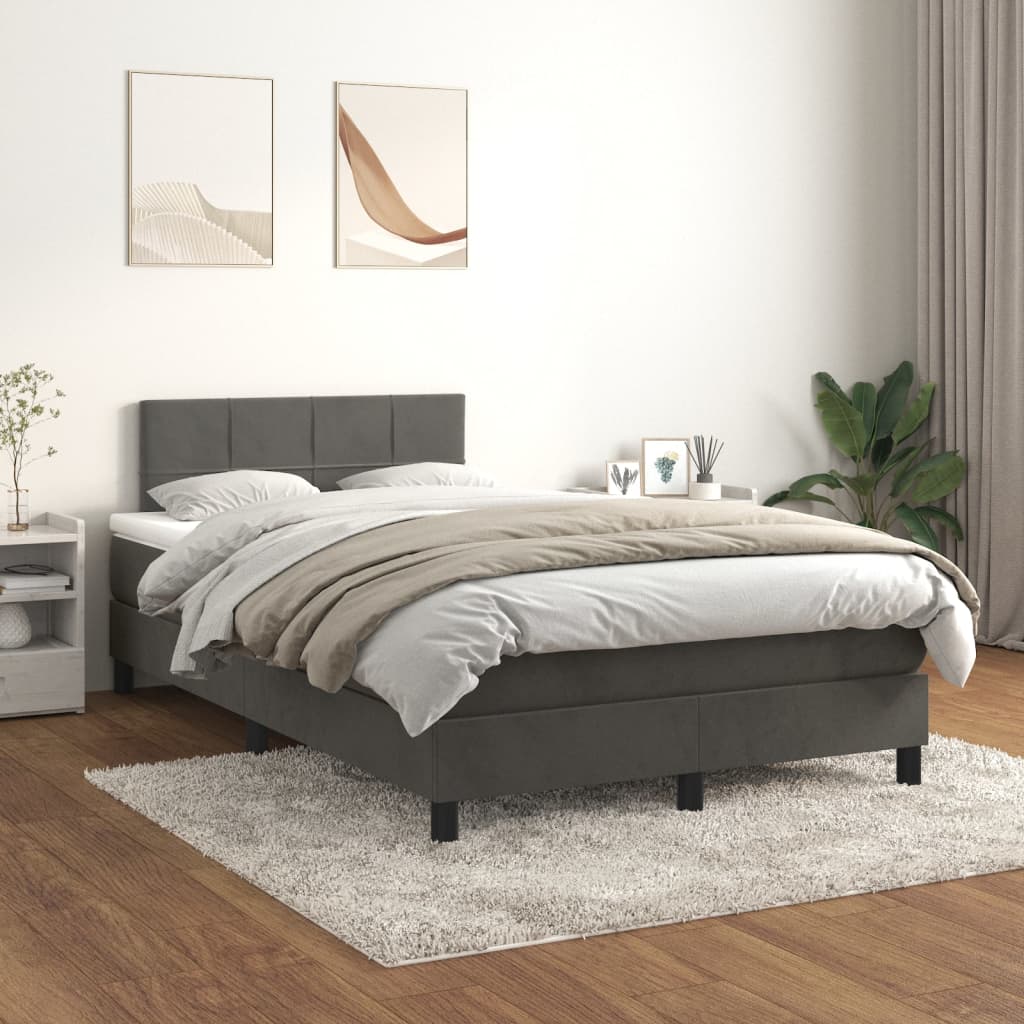 vidaXL Łóżko kontynentalne z materacem, ciemnoszare, 120x200cm aksamit