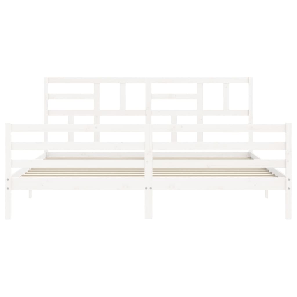 vidaXL Rama łóżka z wezgłowiem, biała, 200x200 cm, lite drewno