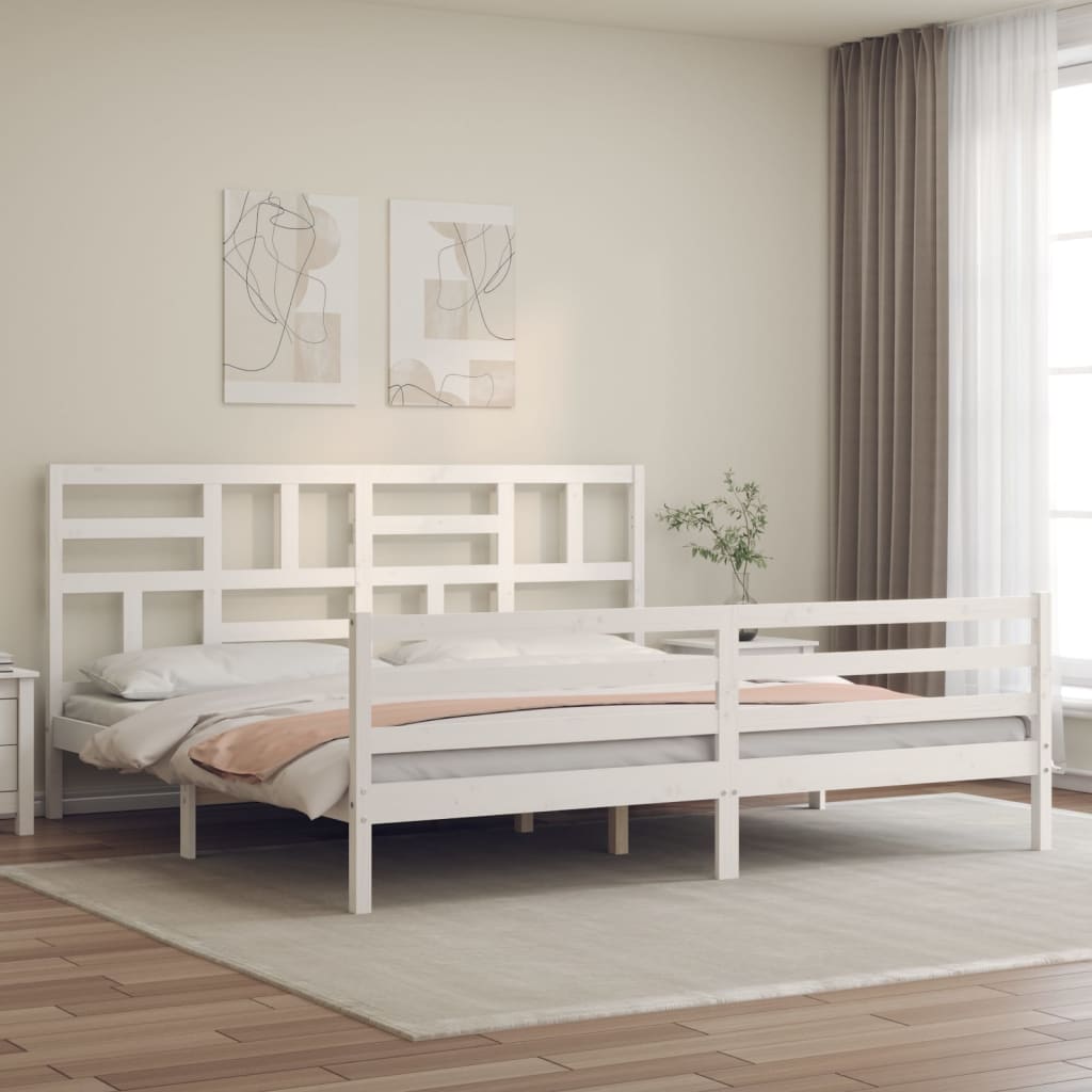 vidaXL Rama łóżka z wezgłowiem, biała, 200x200 cm, lite drewno