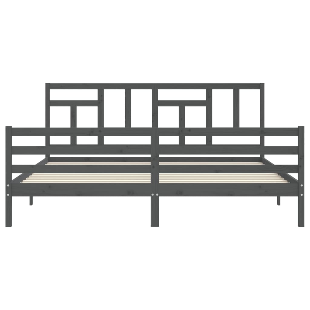 vidaXL Rama łóżka z wezgłowiem, szara, 200x200 cm, lite drewno