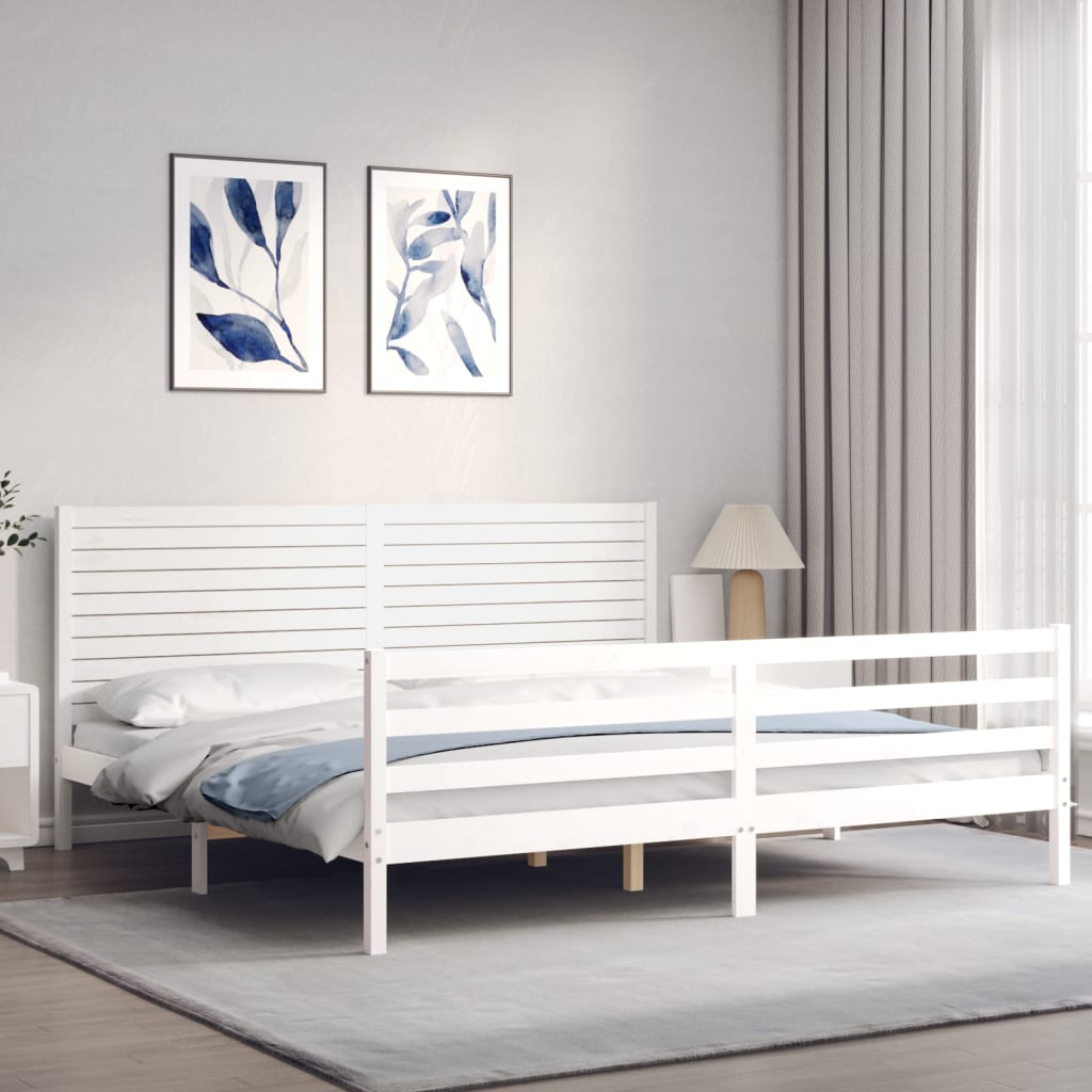 vidaXL Rama łóżka z wezgłowiem, biała, 200x200 cm, lite drewno