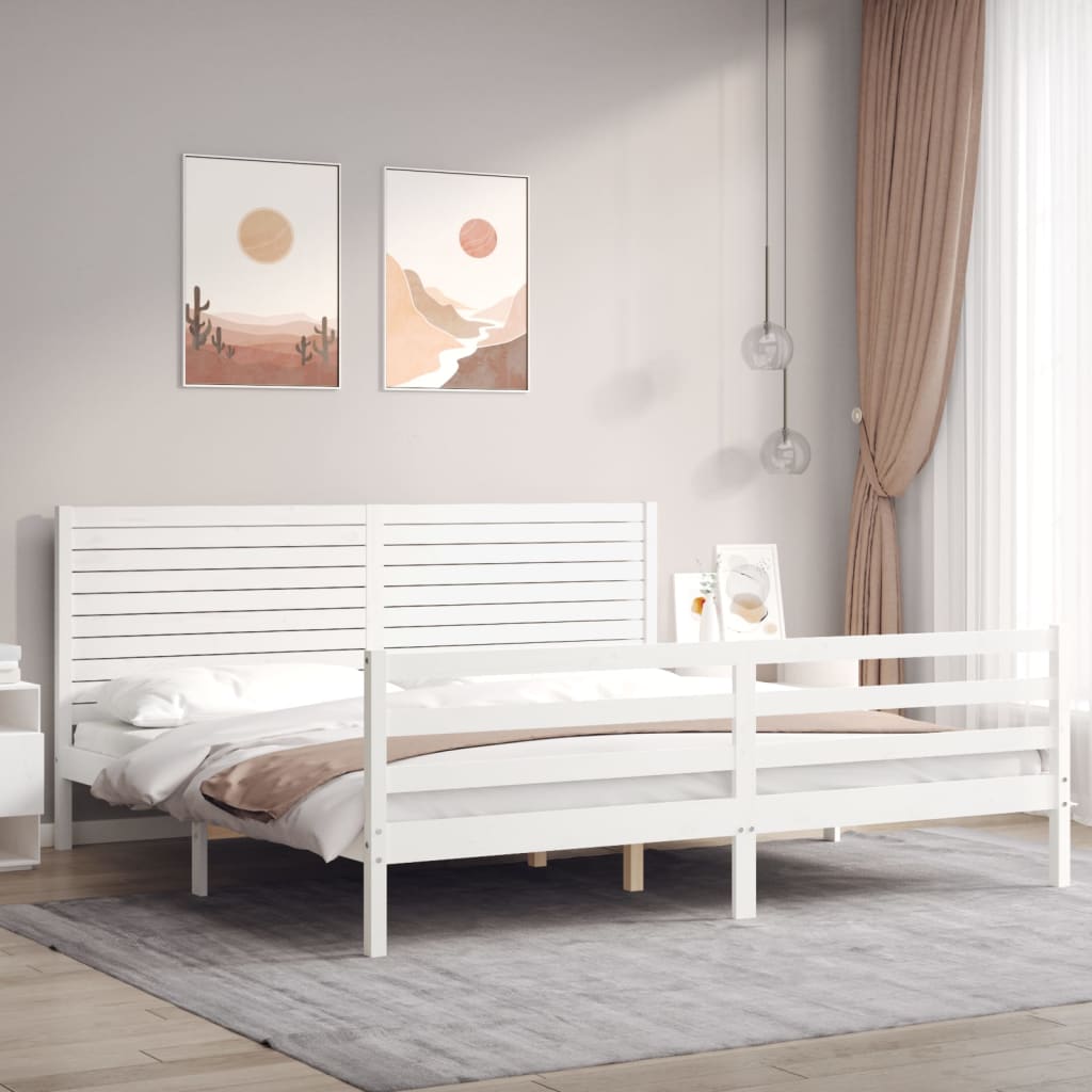 vidaXL Rama łóżka z wezgłowiem, biała, 200x200 cm, lite drewno