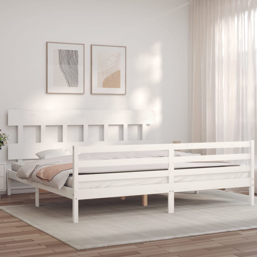 vidaXL Rama łóżka z wezgłowiem, biała, 200x200 cm, lite drewno