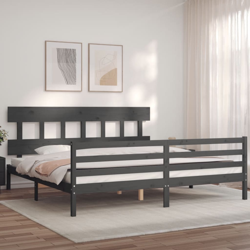 vidaXL Rama łóżka z wezgłowiem, szara, 200x200 cm, lite drewno