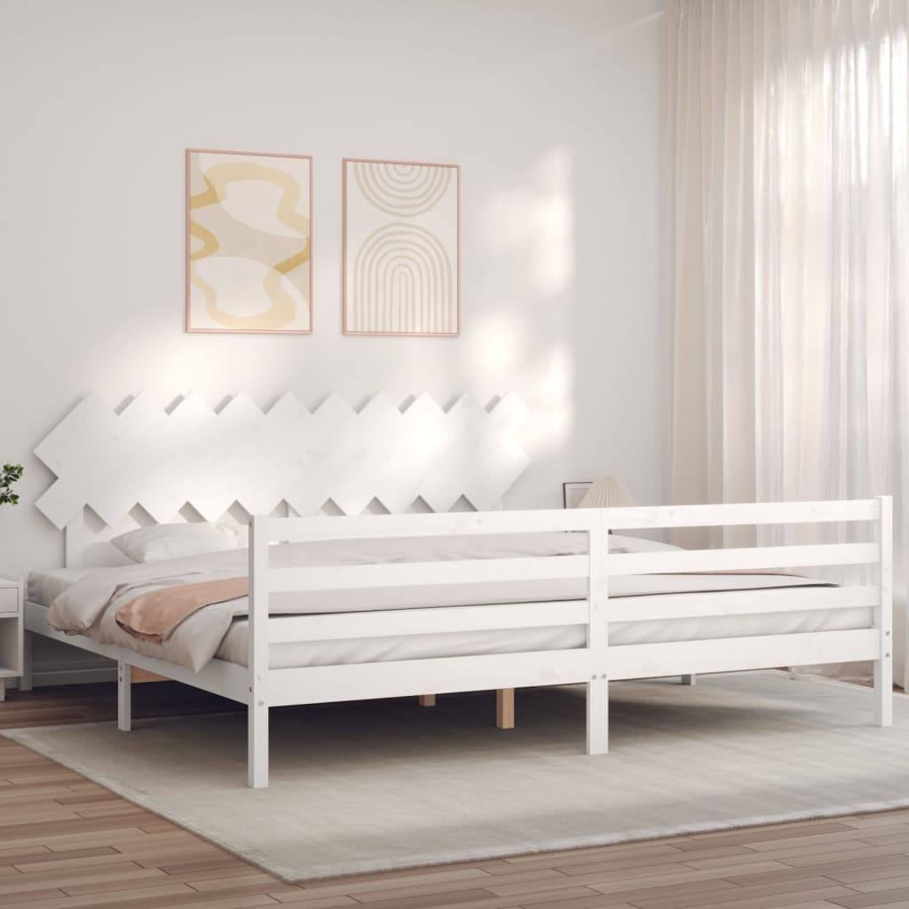 vidaXL Rama łóżka z wezgłowiem, biała, 200x200 cm, lite drewno