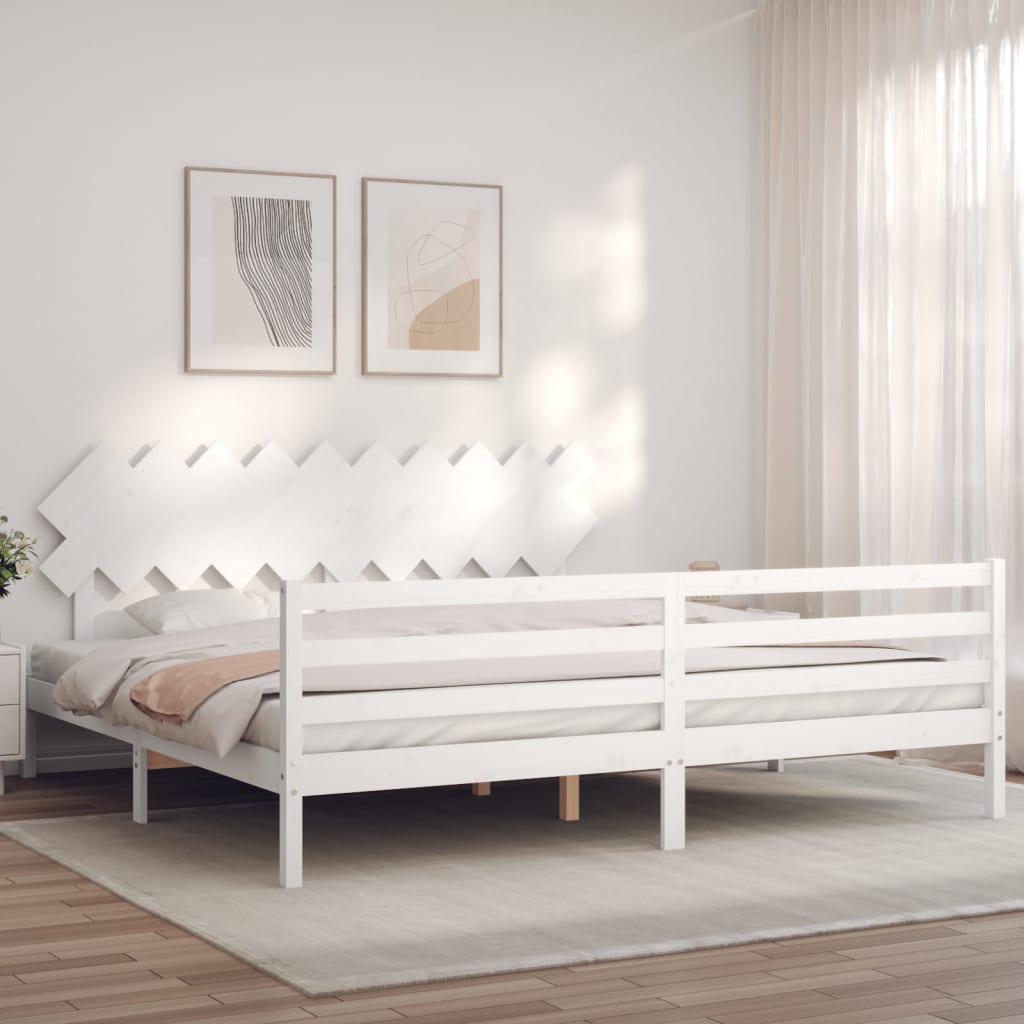 vidaXL Rama łóżka z wezgłowiem, biała, 200x200 cm, lite drewno