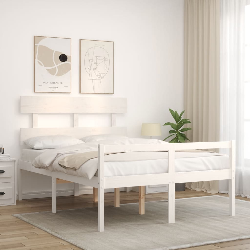 vidaXL Łóżko dla seniora, z wezgłowiem, białe, 120x200 cm, lite drewno