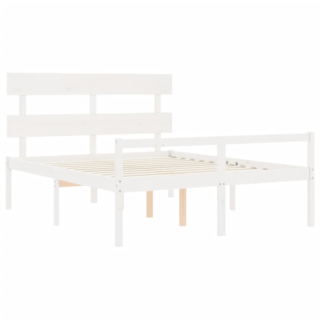 vidaXL Łóżko dla seniora, z wezgłowiem, białe, 160x200 cm, lite drewno