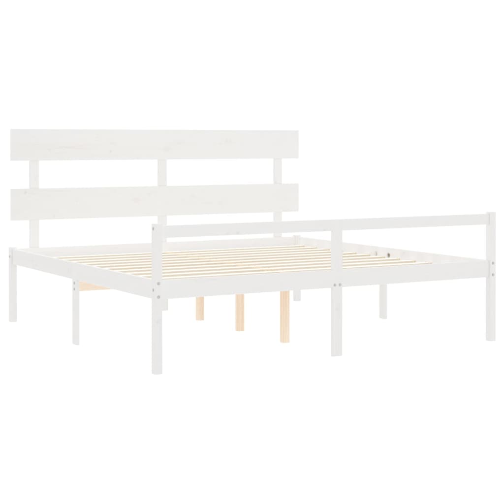 vidaXL Łóżko dla seniora, z wezgłowiem, białe, 200x200 cm, lite drewno