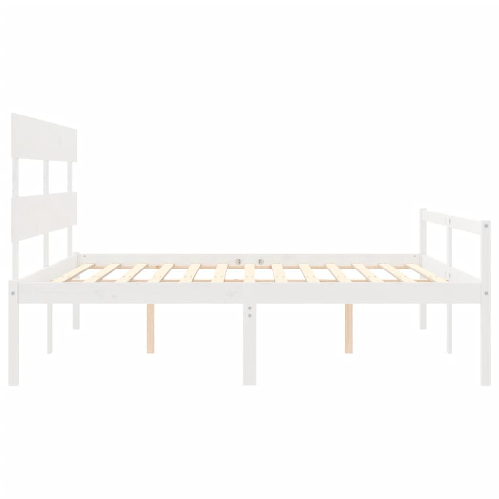 vidaXL Łóżko dla seniora, z wezgłowiem, białe, 200x200 cm, lite drewno