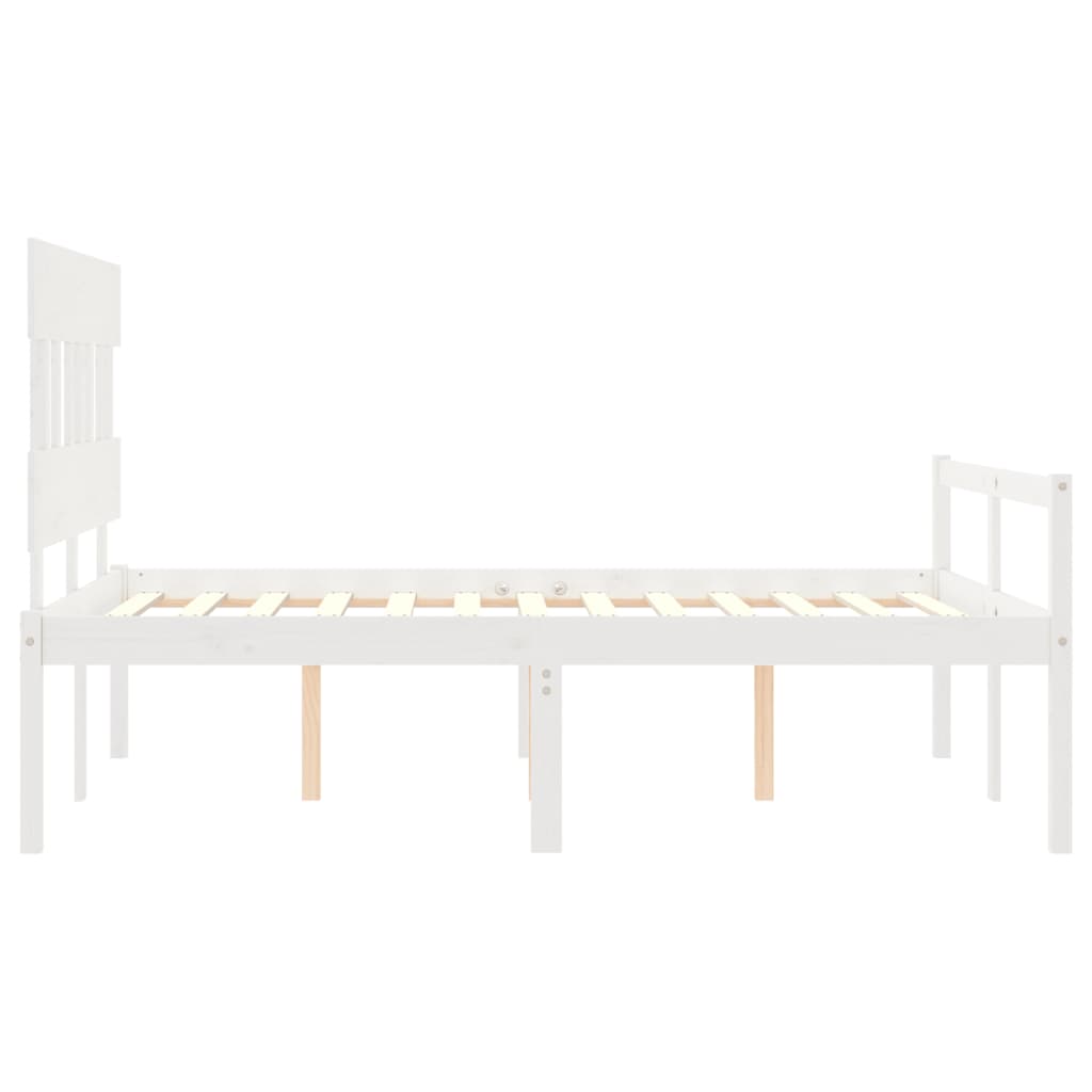 vidaXL Łóżko dla seniora, z wezgłowiem, białe, 140x190 cm, lite drewno