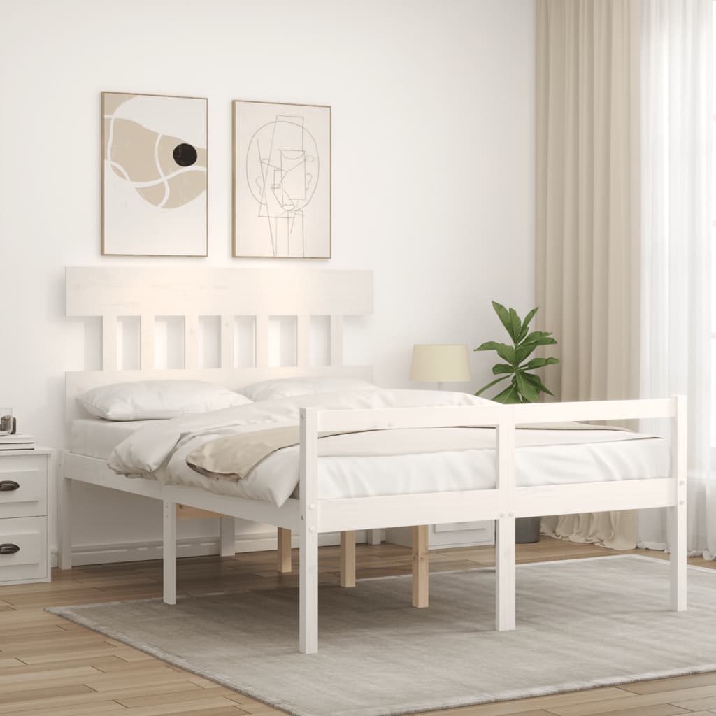 vidaXL Łóżko dla seniora, z wezgłowiem, białe, 140x200 cm, lite drewno