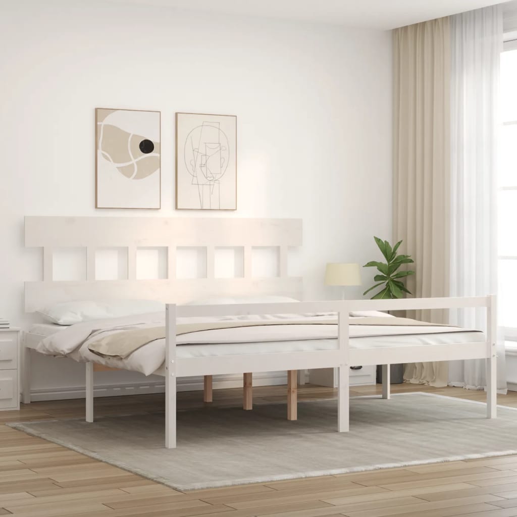 vidaXL Łóżko dla seniora, z wezgłowiem, białe, 200x200 cm, lite drewno