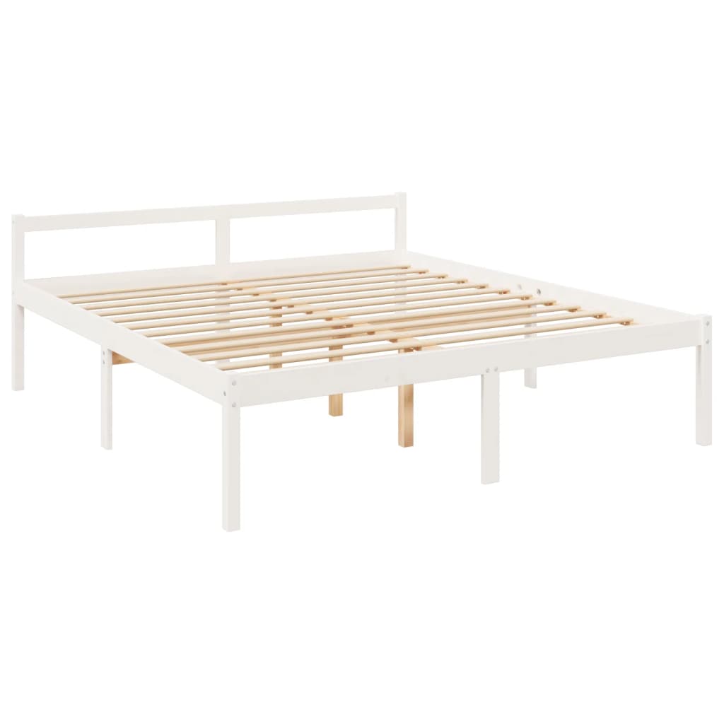 vidaXL Łóżko dla seniora, z wezgłowiem, białe, 200x200 cm, lite drewno