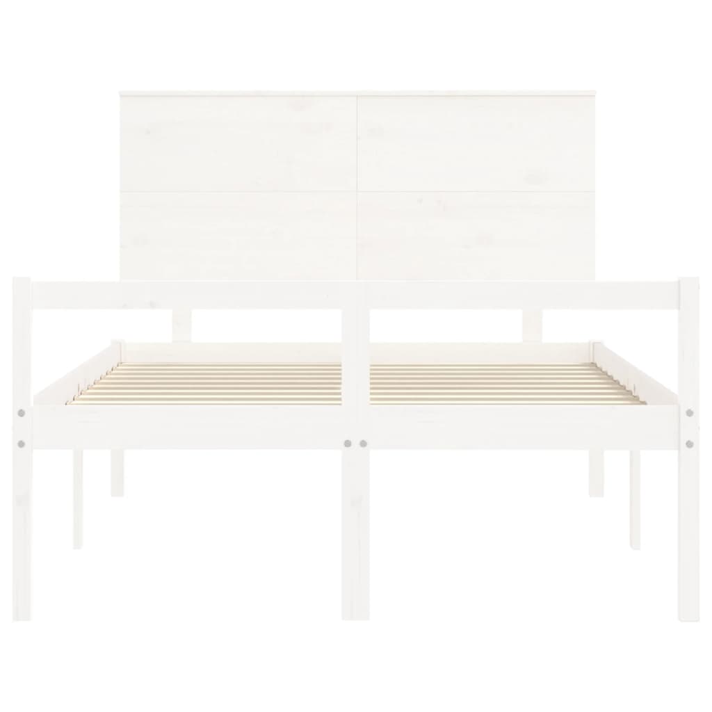 vidaXL Łóżko dla seniora, z wezgłowiem, białe, 140x190 cm, lite drewno