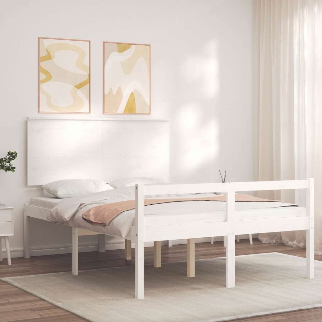 vidaXL Łóżko dla seniora, z wezgłowiem, białe, 140x200 cm, lite drewno