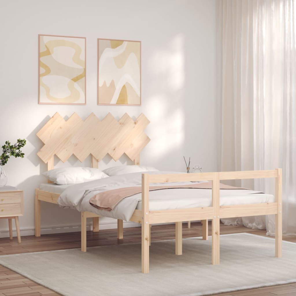 vidaXL Łóżko dla seniora, rama z wezgłowiem, podwójne, lite drewno