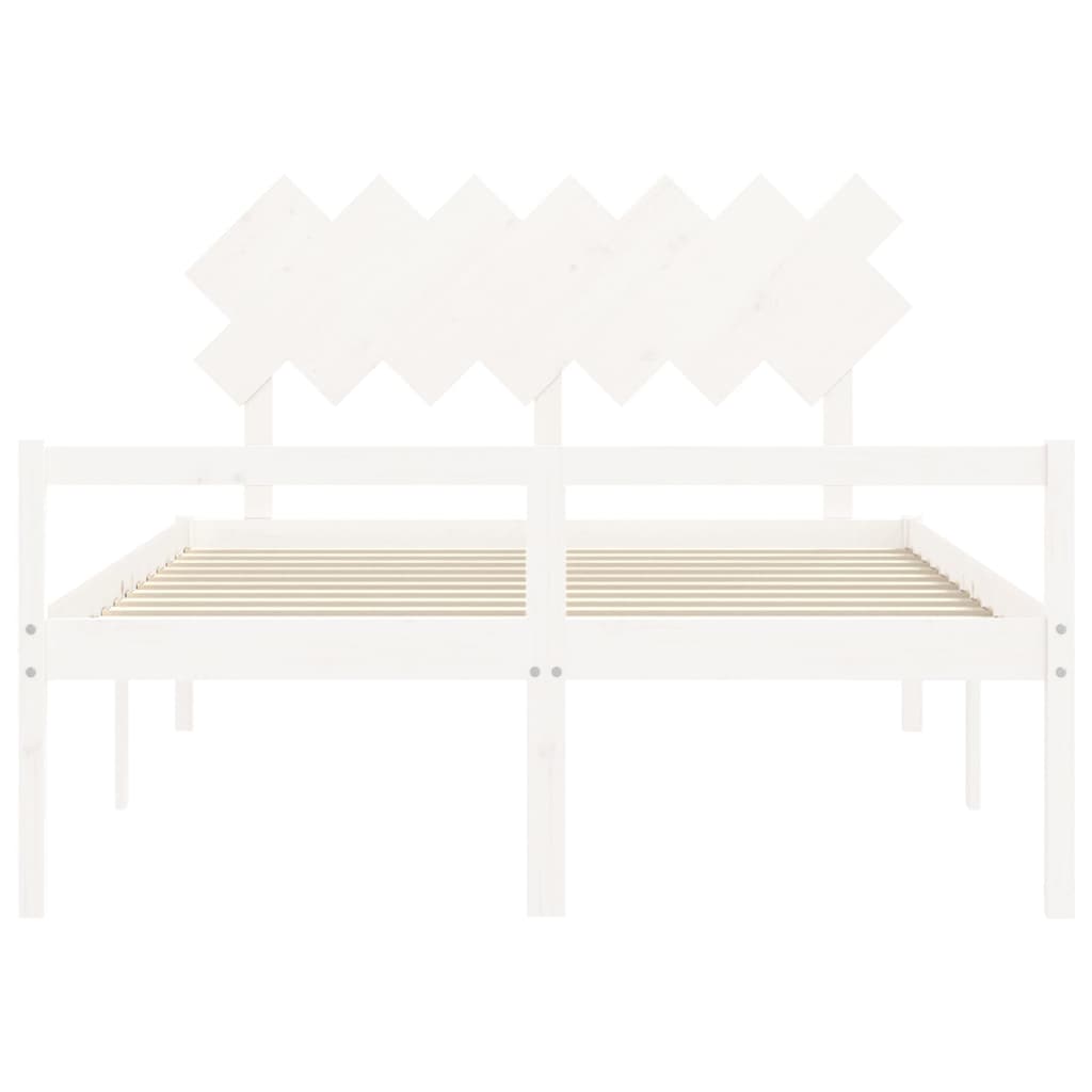 vidaXL Łóżko dla seniora, z wezgłowiem, białe, 140x190 cm, lite drewno