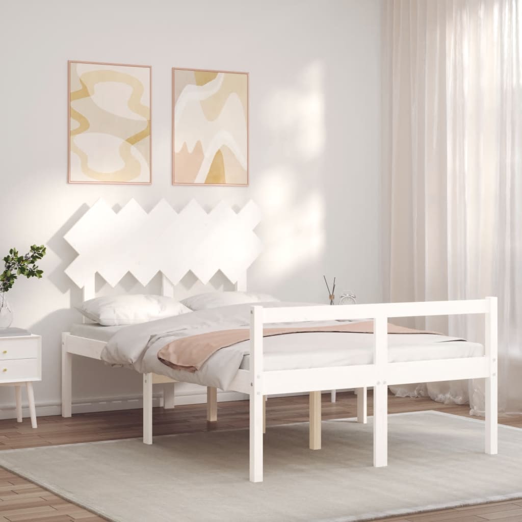 vidaXL Łóżko dla seniora, z wezgłowiem, białe, 120x200 cm, lite drewno