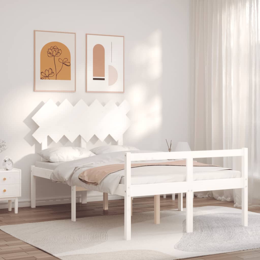 vidaXL Łóżko dla seniora, z wezgłowiem, białe, 120x200 cm, lite drewno