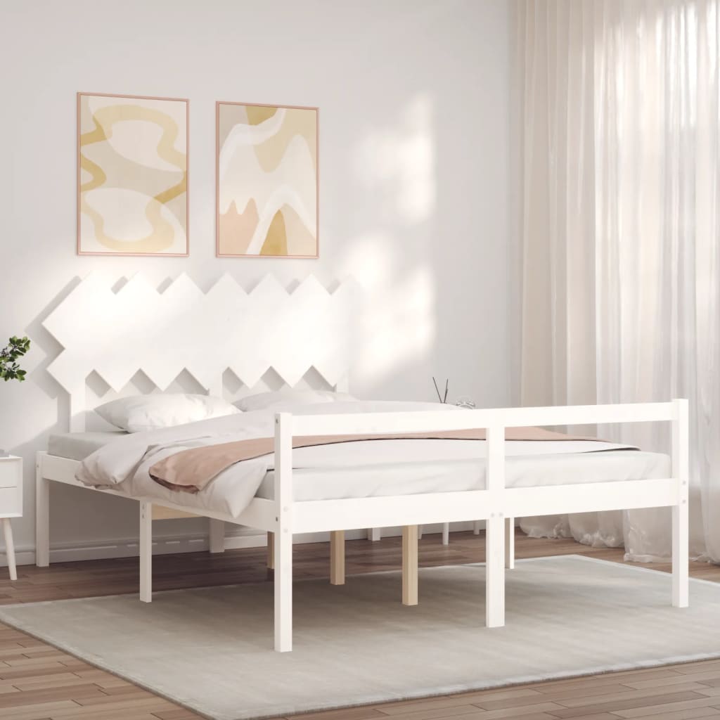 vidaXL Łóżko dla seniora, z wezgłowiem, białe, 140x200 cm, lite drewno