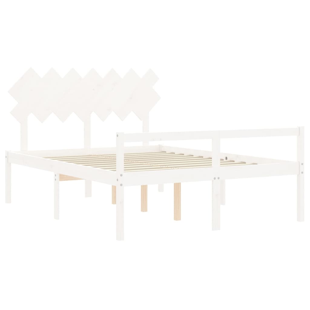 vidaXL Łóżko dla seniora, z wezgłowiem, białe, 140x200 cm, lite drewno