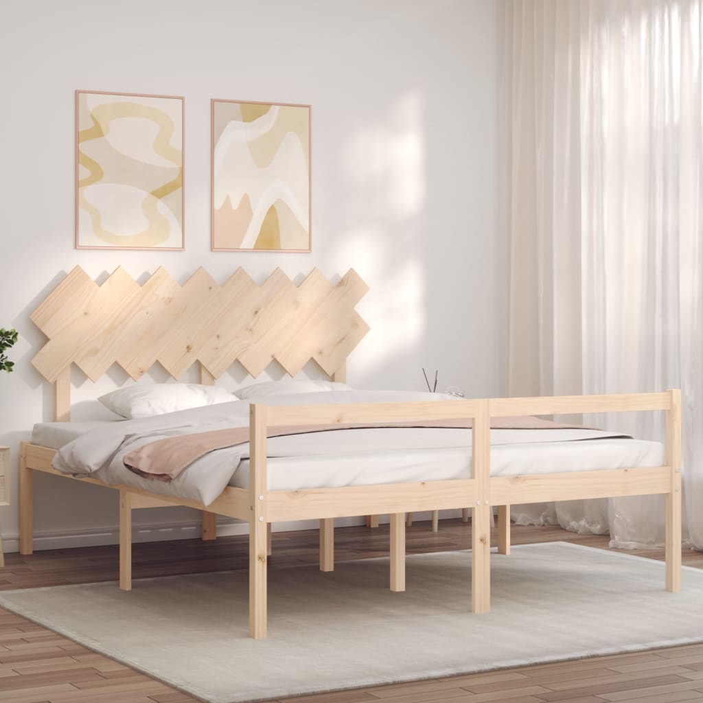 vidaXL Łóżko dla seniora, rama z wezgłowiem, 160x200 cm, lite drewno