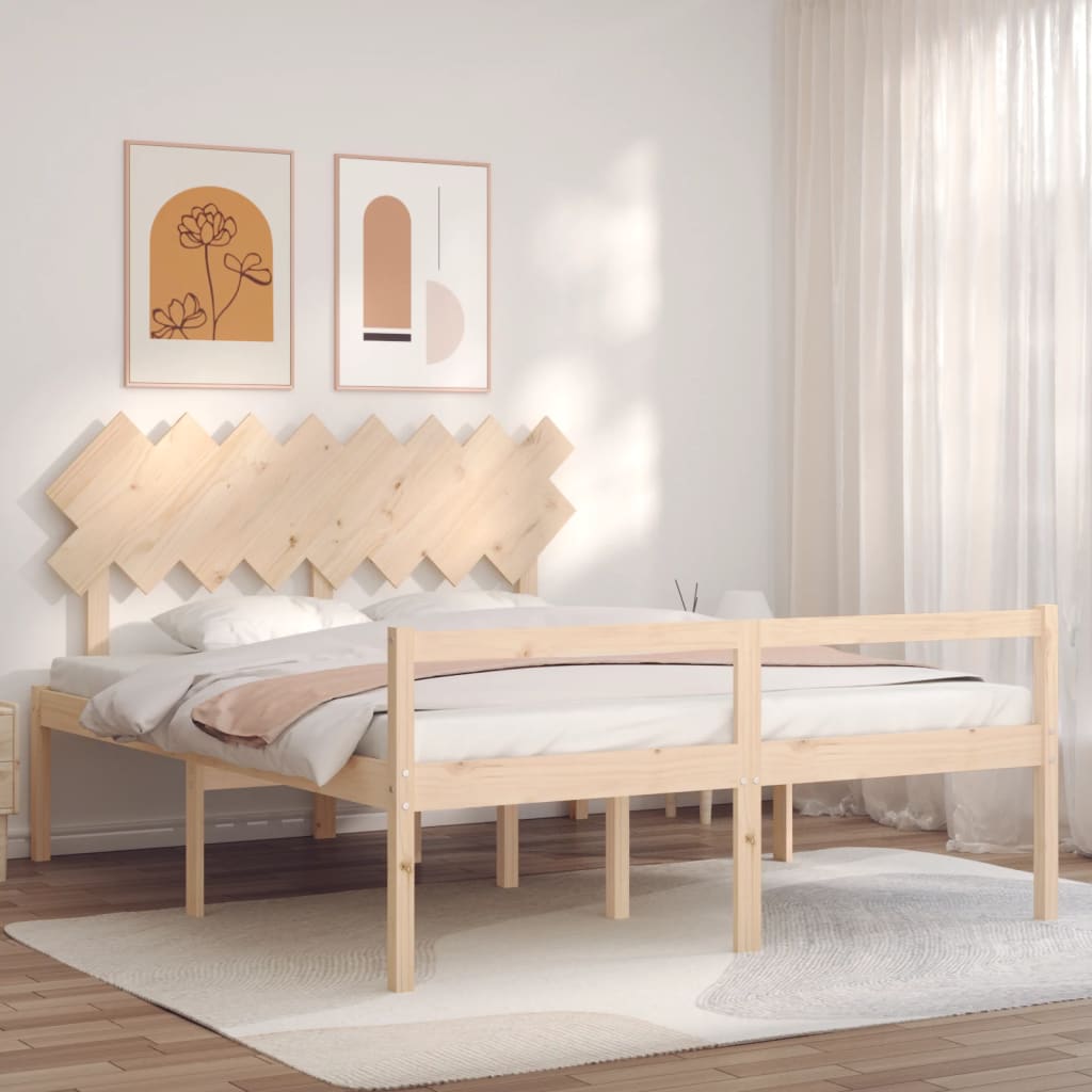 vidaXL Łóżko dla seniora, rama z wezgłowiem, 160x200 cm, lite drewno