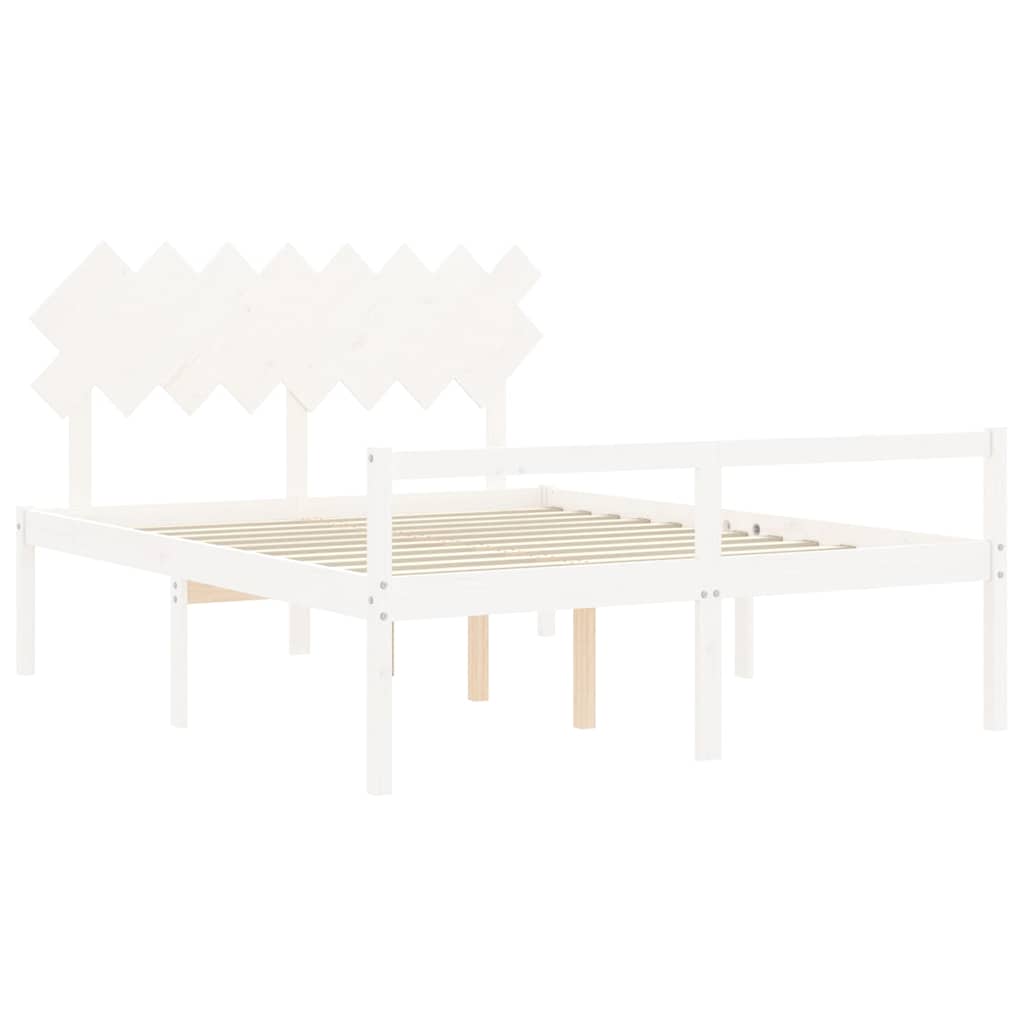 vidaXL Łóżko dla seniora, z wezgłowiem, białe, 160x200 cm, lite drewno