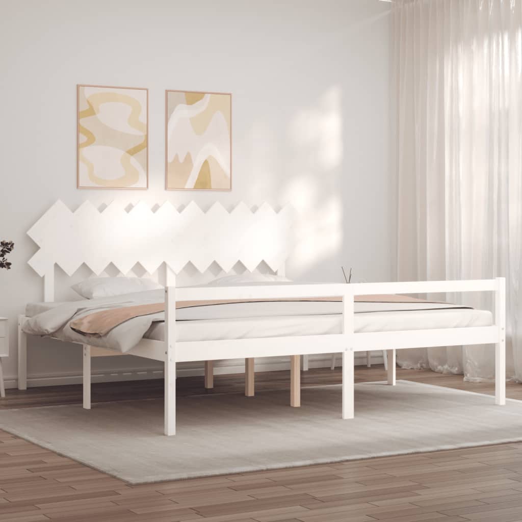 vidaXL Łóżko dla seniora, z wezgłowiem, białe, 200x200 cm, lite drewno