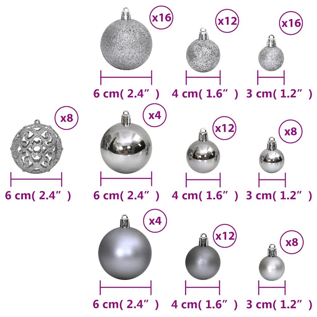 vidaXL Bombki świąteczne, 100 szt., szare, 3/4/6 cm
