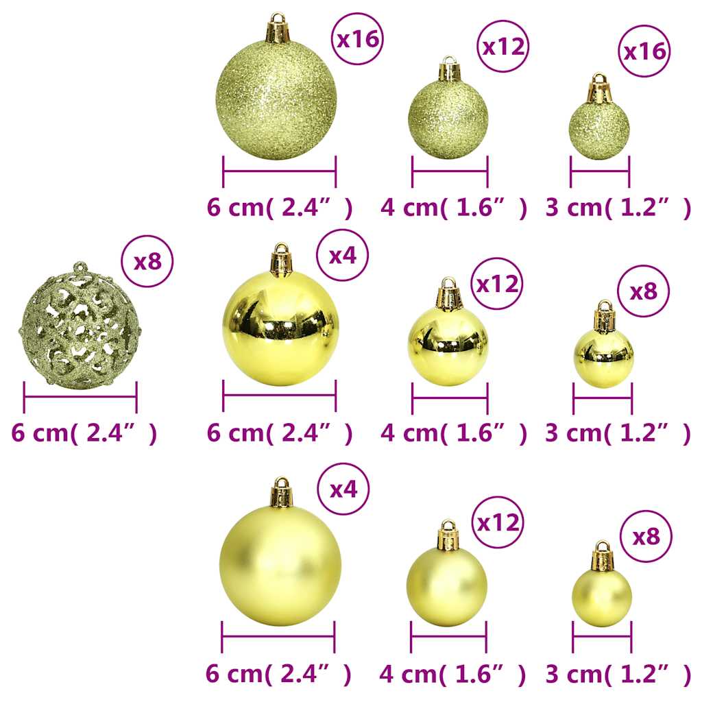 vidaXL Bombki świąteczne, 100 szt., jasnozielone, 3/4/6 cm