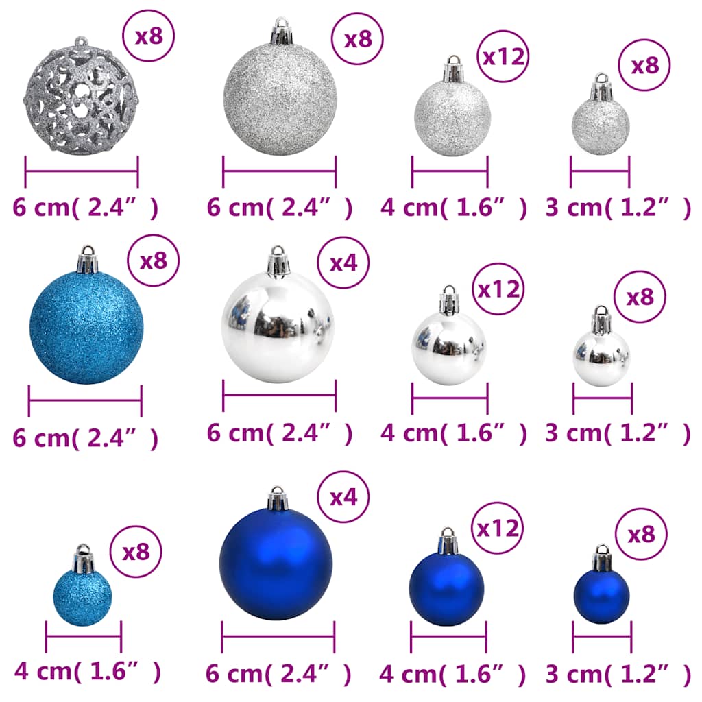 vidaXL Bombki świąteczne, 100 szt., niebieskie i srebrne, 3/4/6 cm