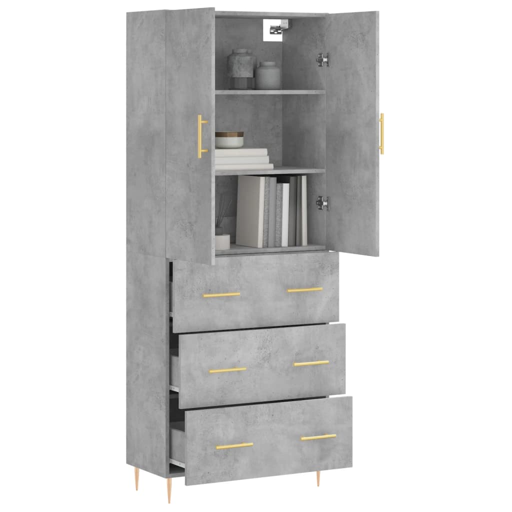 vidaXL Witrynka, szarość betonu 69,5x34x180 cm materiał drewnopochodny