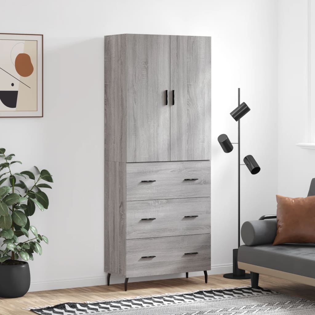 vidaXL Witrynka szary dąb sonoma 69,5x34x180cm materiał drewnopochodny