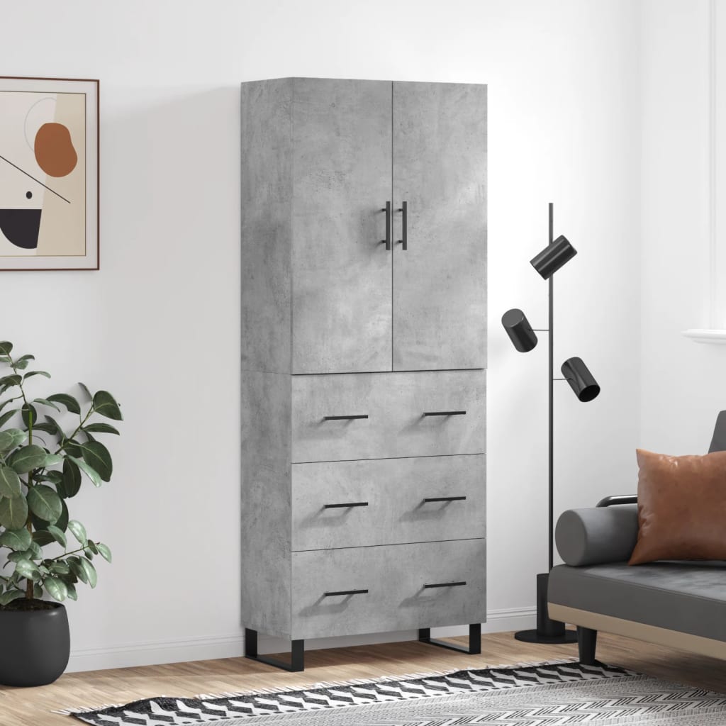 vidaXL Witrynka, szarość betonu 69,5x34x180 cm materiał drewnopochodny