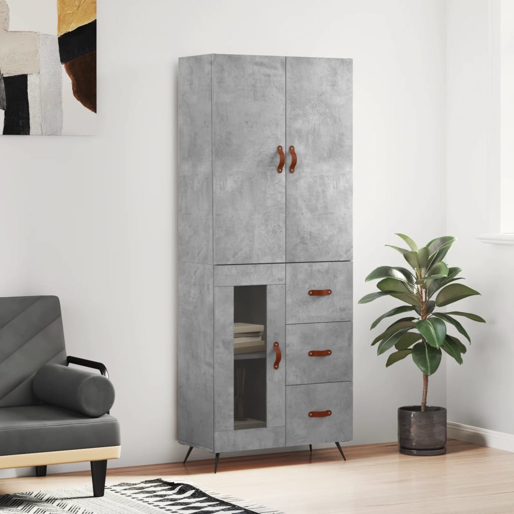 vidaXL Witrynka, szarość betonu 69,5x34x180 cm materiał drewnopochodny
