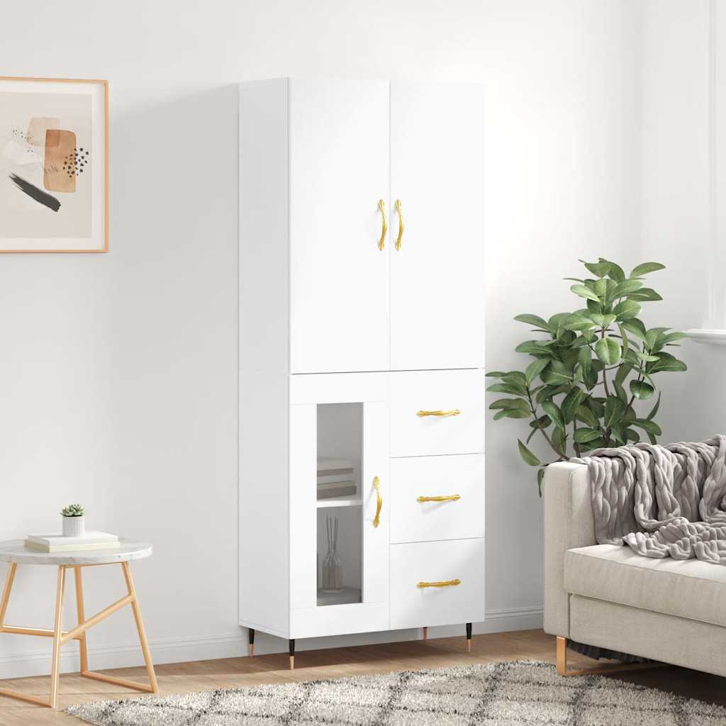 vidaXL Witrynka, biała, 69,5x34x180 cm, materiał drewnopochodny