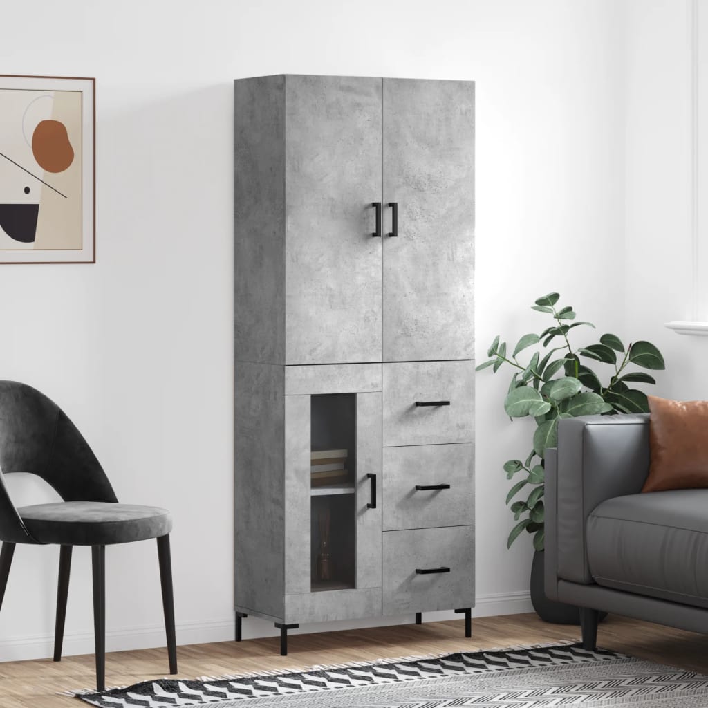 vidaXL Witrynka, szarość betonu 69,5x34x180 cm materiał drewnopochodny