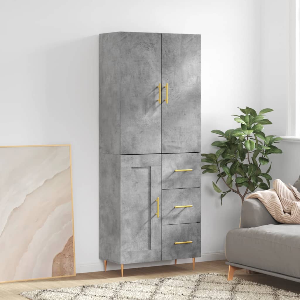 vidaXL Witrynka, szarość betonu 69,5x34x180 cm materiał drewnopochodny
