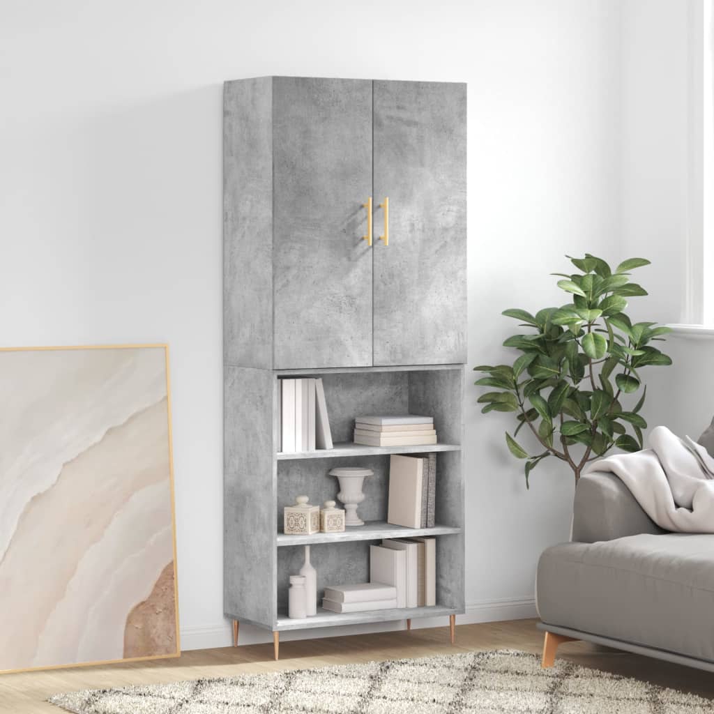 vidaXL Witrynka, szarość betonu 69,5x34x180 cm materiał drewnopochodny